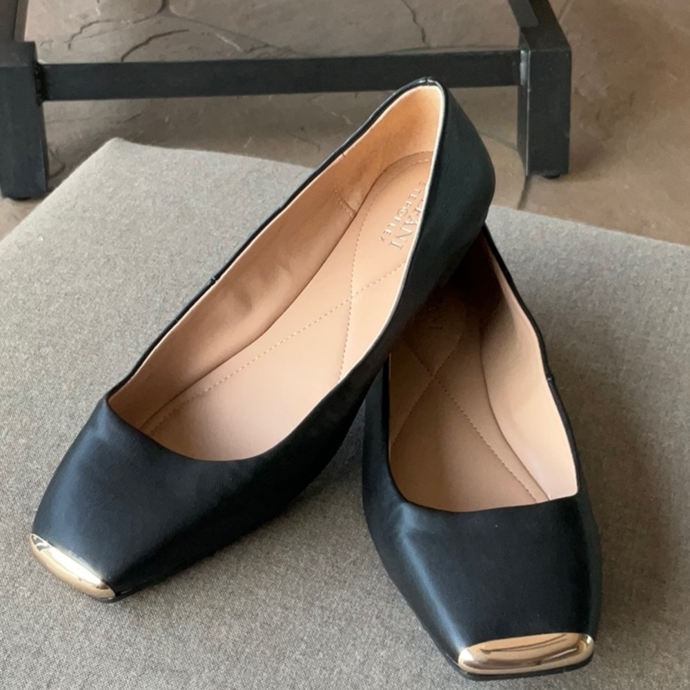 Alfani Black Ballet Flats with Gold Toe Detail